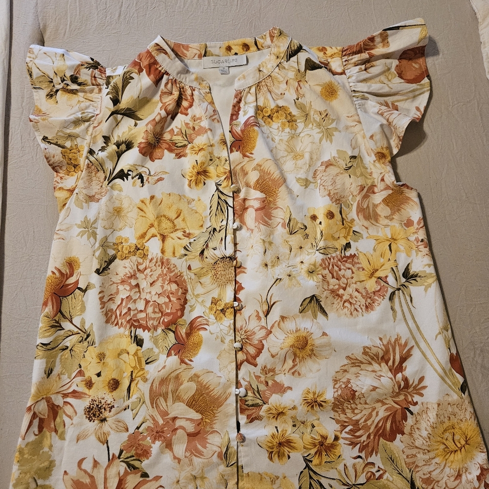 Sugarlips Floral Blouse with Yellow and Orange Accents